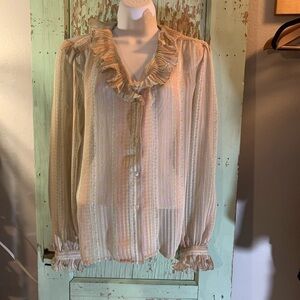 Vintage La’ Chine Classic w Subtle Pastel Stripes  & Ruffle Collar/ Sleeves